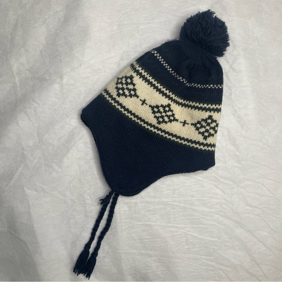 VTG American Eagle Knit Toboggan Beanie Hat One Size Wool Blend Pom Pom Poof - Picture 11 of 11